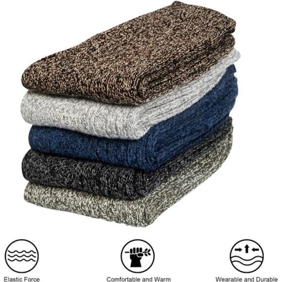 Pack of 5 Womens Wool Socks Winter Warm Thick Knit Soft Vintage Casual Crew Boot - Picture 6 of 7